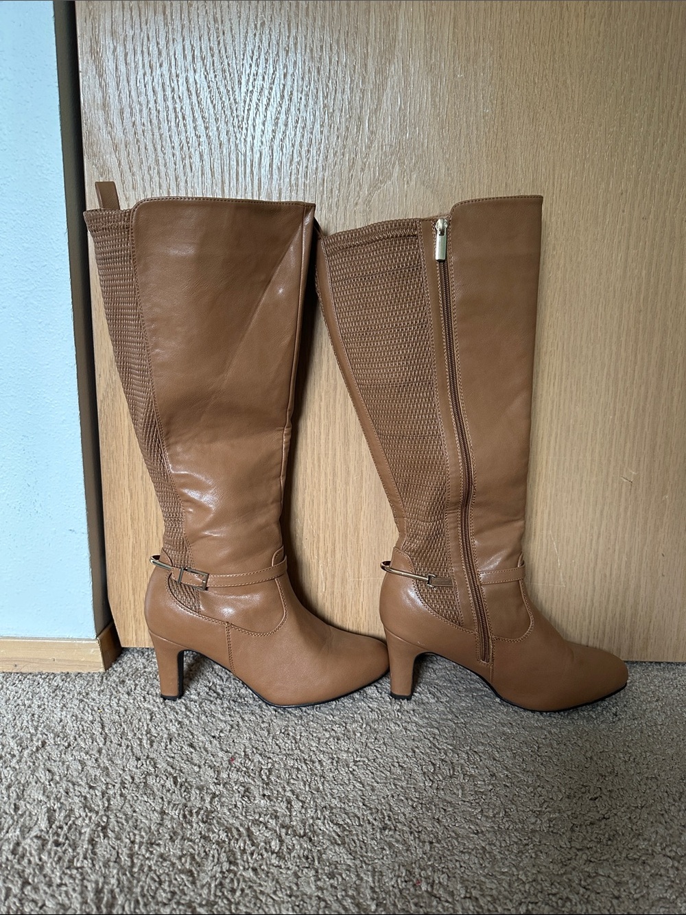 Sole Society Women’s Leather Wide Calf Boots in Cognac